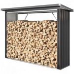 Abri à Bois Extérieur en Acier Gris Foncé 213 cm avec Toit Incliné